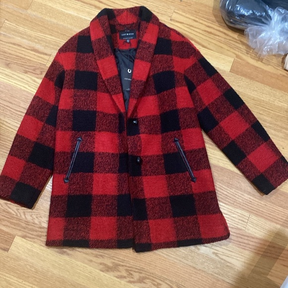 New with tag Lucky Brand Buffalo Plaid red black jacket coat - Picture 1 of 13